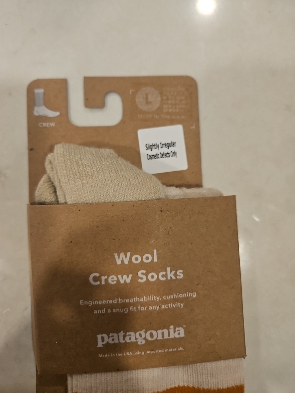 Patagonia Merino Wool Crew Hiking Socks Size L Park Stripe Oatmeal - Picture 3 of 4